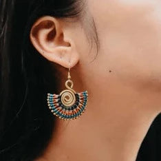 Wearing Gold Tribal Earrings | Woven Earrings | Casual Boho Earrings on Sale | Colorful 4U