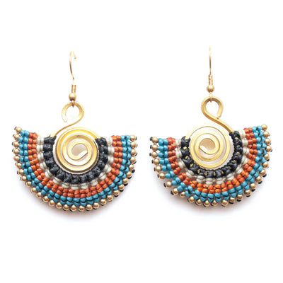 Boho Colors Gold Tribal Earrings | Woven Earrings | Casual Boho Earrings on Sale | Colorful 4U