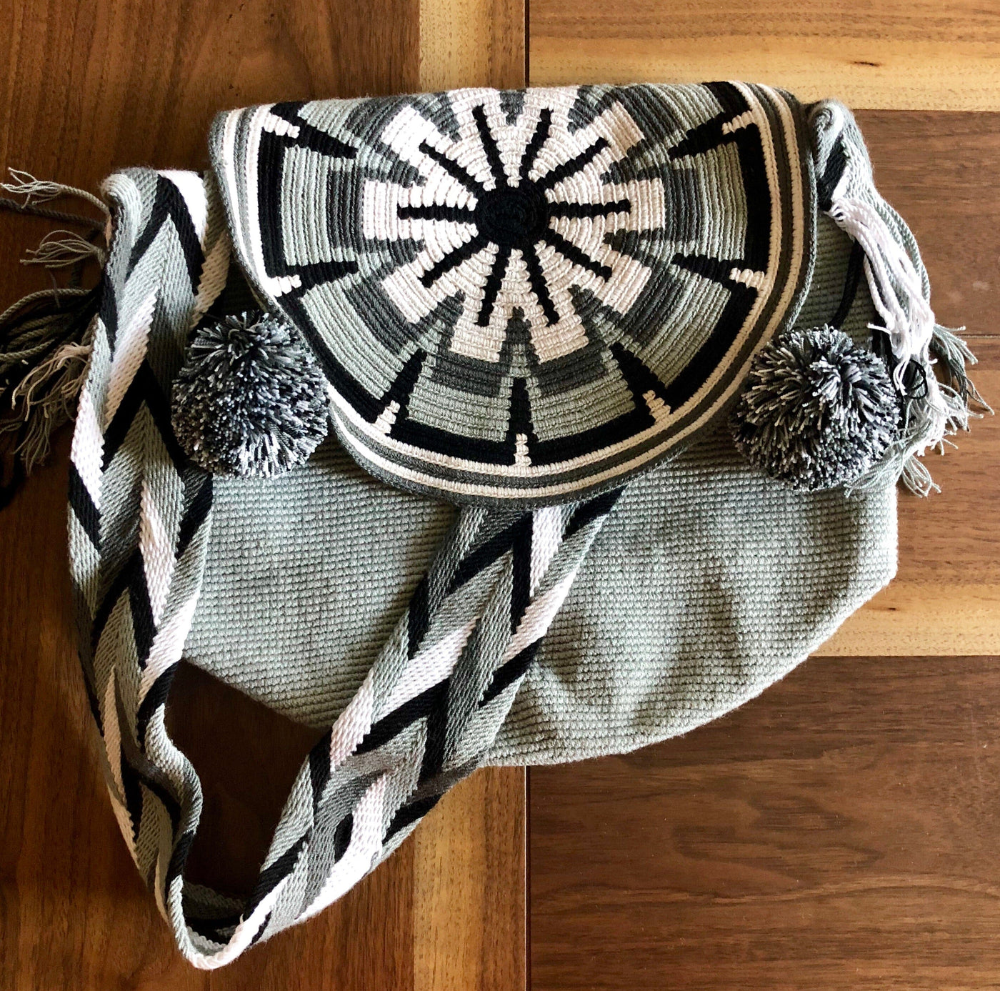 Gray Crochet Bucket Bag with Cover | Crossbody Bohemian Bag | Casual Bag