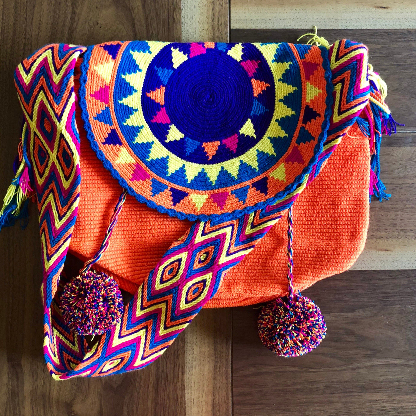 Orange Neon Crochet Bucket Bag with Cover | Crossbody Bohemian Bag | Casual Bag