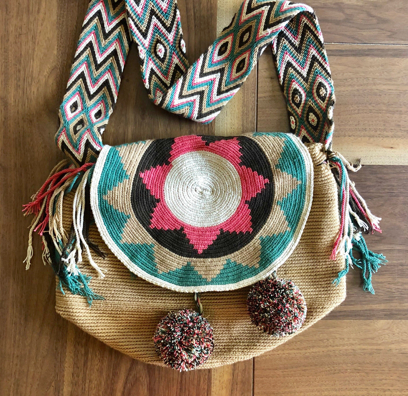 Camel Crochet Bucket Bag with Cover | Crossbody Bohemian Bag | Casual Bag