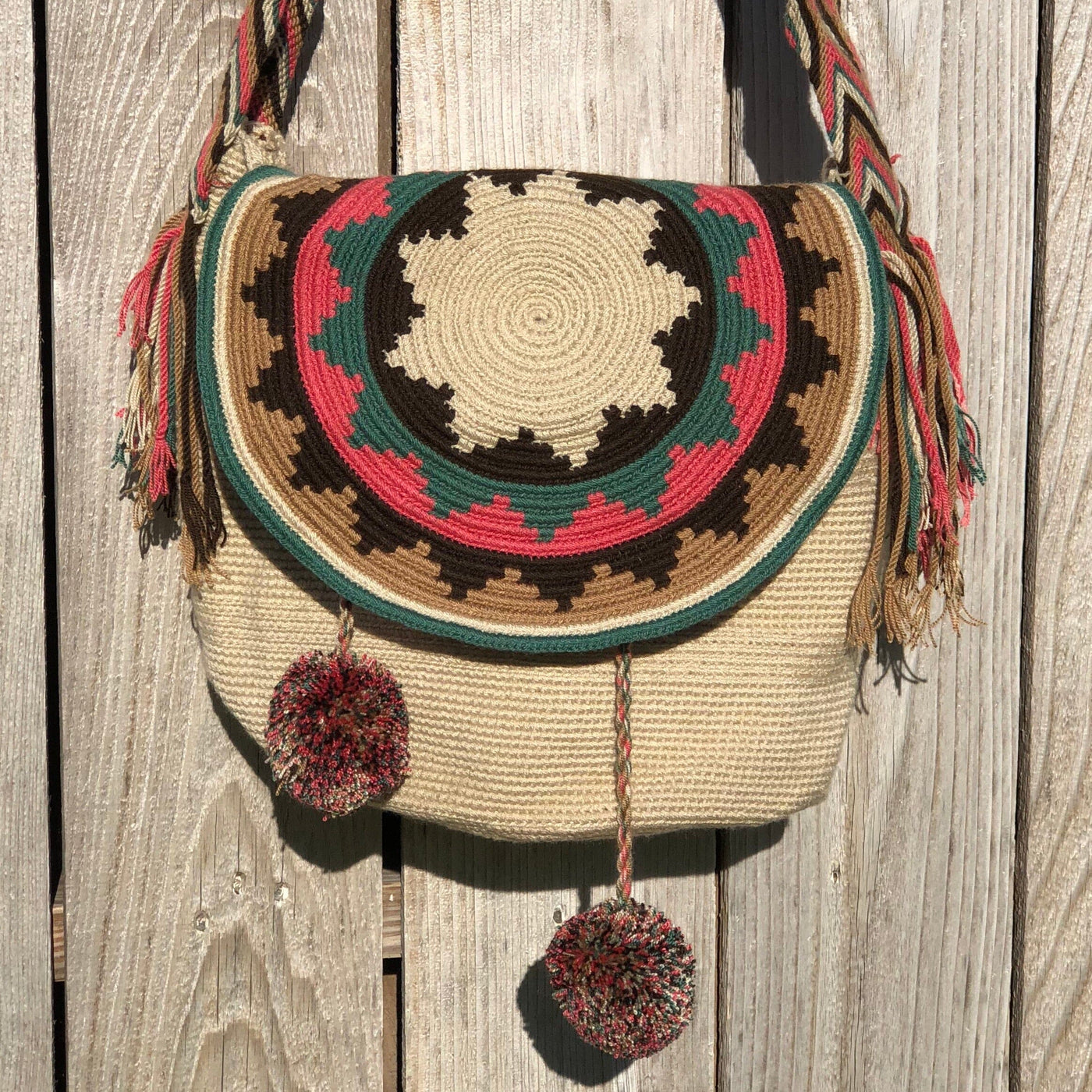Beige- Earth tones Crochet Bucket Bag with Cover | Crossbody Bohemian Bag | Casual Bag
