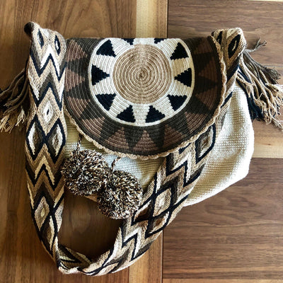 Beige-brown Crochet Bucket Bag with Cover | Crossbody Bohemian Bag | Casual Bag