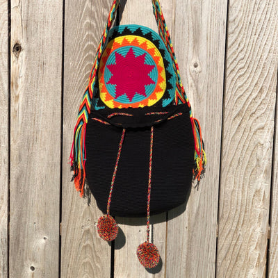 Inside Black Crochet Bucket Bag with Cover | Crossbody Bohemian Bag | Casual Bag