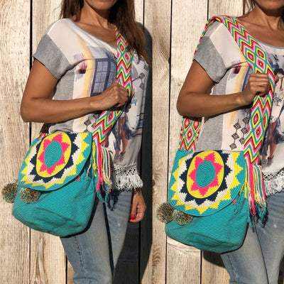 Turquoise Colorful 4U Crochet Bag w/ Cover | Crossbody Bohemian Bag | Casual Bag