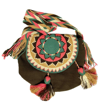 Brown-Fall Crochet Bucket Bag with Cover | Crossbody Bohemian Bag | Casual Bag