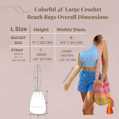 Dimensions Crochet Bag | Summer Beach Bag | Crossbody Boho Handbag | Spring Bohemian Purse-Mesh | Colorful 4U