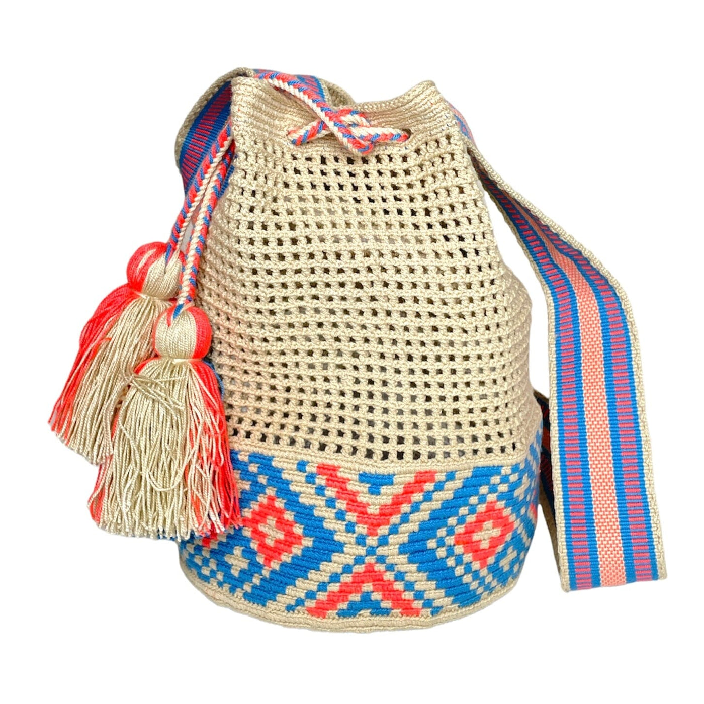 Cute Nude Tones and Coral Crochet Mesh Bags | Crossbody Boho Handbags | Bohemian purse | Colorful 4u