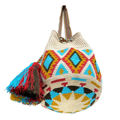 Bottom Nude Tones and Turquoise Fall Crochet Mesh Bags | Crossbody Boho Handbags | Bohemian purse | Colorful 4u