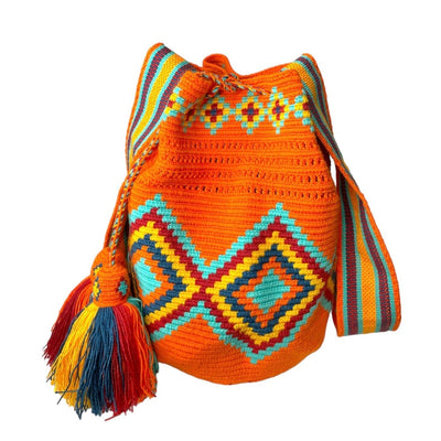 Orange Summer Beach Bag | Crossbody Boho Handbag | Spring Bohemian Purse-Mesh | Colorful 4U