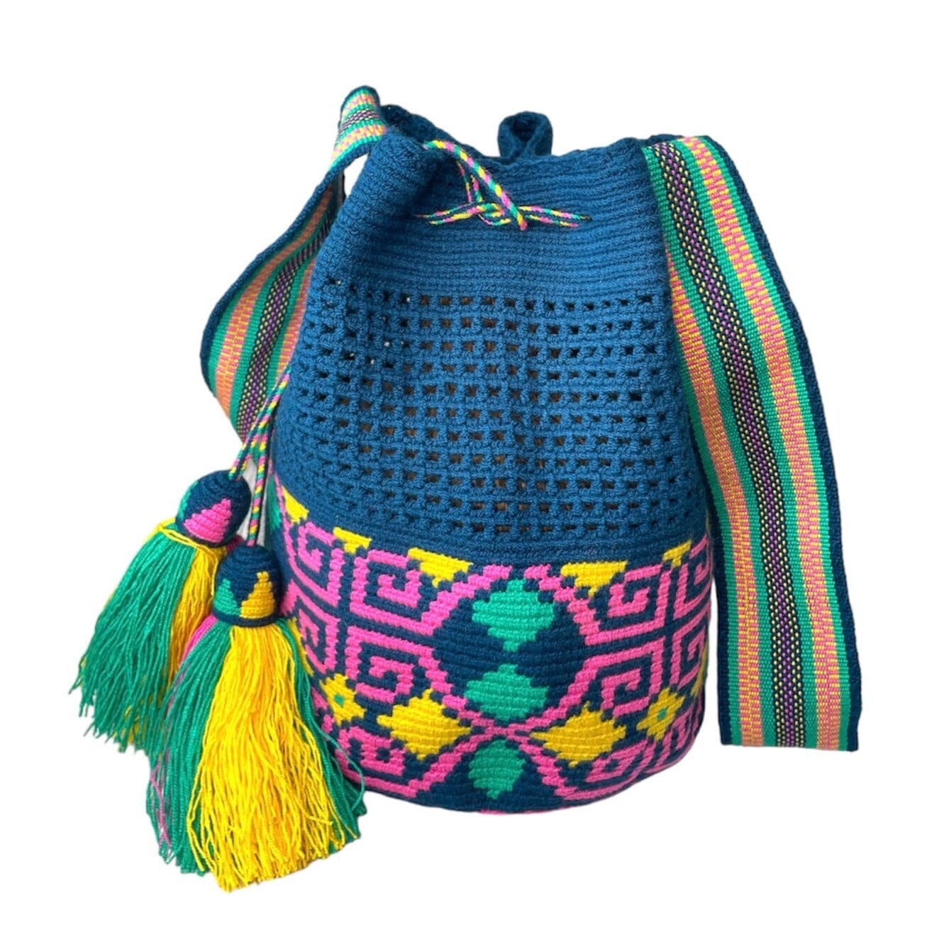 Navy Blue Summer Beach Bag | Crossbody Boho Handbag | Spring Bohemian Purse-Mesh | Colorful 4U