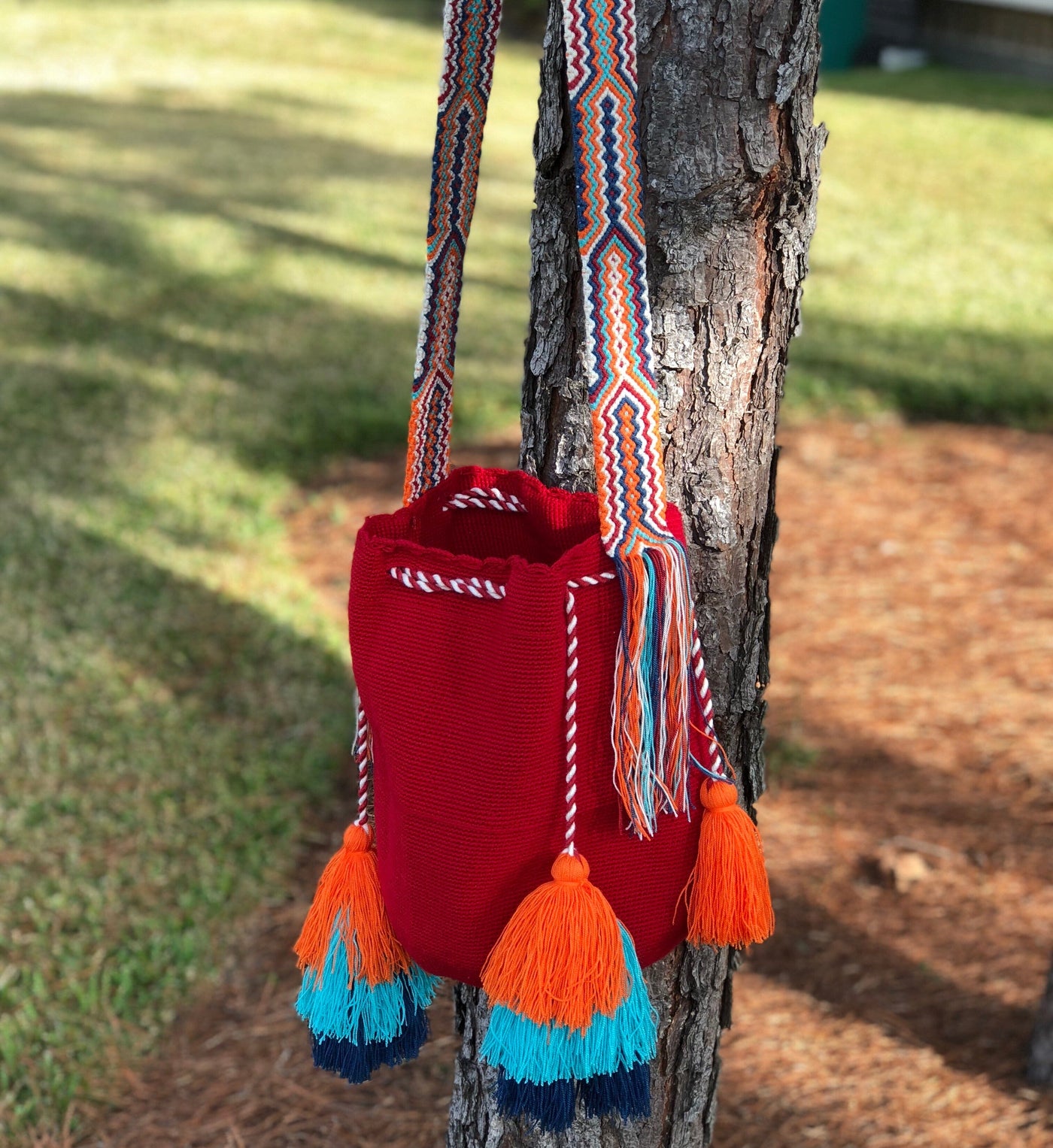 Colorful Crochet Tassel Bags - Desert Sunset Crochet Boho Bag with Tassels - Crossbody Bucket Bag 