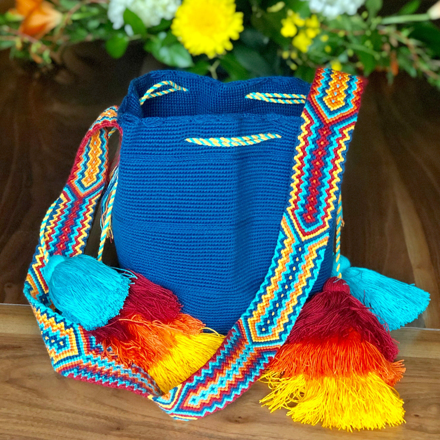 Navy Crochet Tassel Bags - Bohemian Bucket Bags-Wayuu Mochila Bag