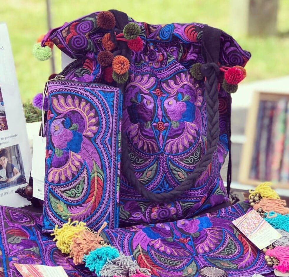 Colorful Embroidered Bucket Bag - Boho Chic Pom-Pom Shoulder Bag Embroidered Bag 