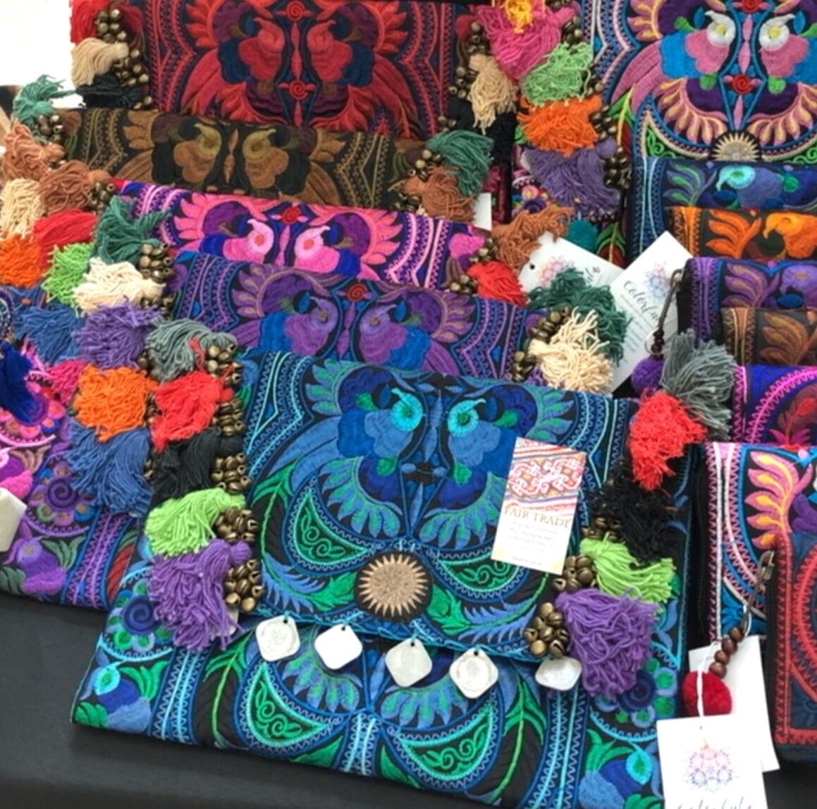 PPC5474-LP Colorful Thread Tassel Bohemian Embroidery Denim Clutch >  Evening Bags > Mezon Handbags