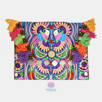 Colorful Embroidered Clutch - Tassel Clutch Bag - Bohemian Style Embroidered Clutch Bag MULTICOLOR CEPC01-M
