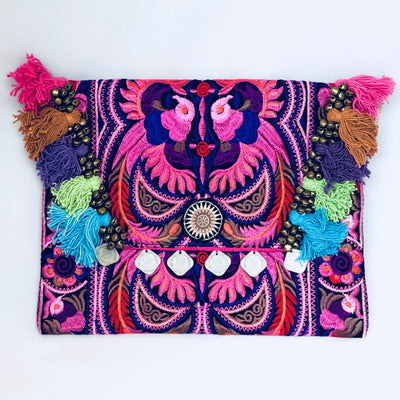 Colorful embroidered clutch - tassel clutch bag - bohemian style