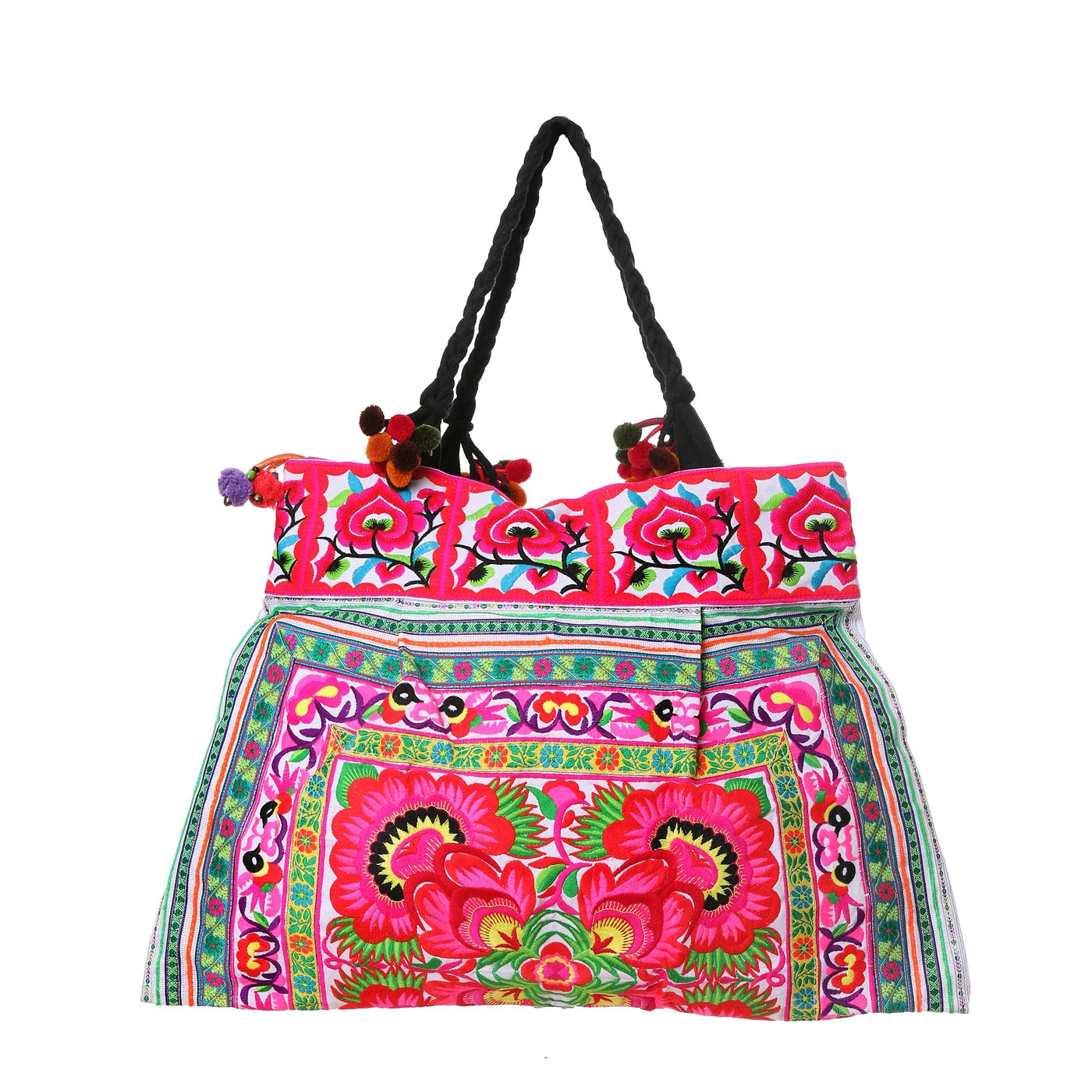 Colorful Embroidered Tote Bag - Boho Chic Large Handbag - Style CEPTB02 Embroidered Bag White / Flowers 