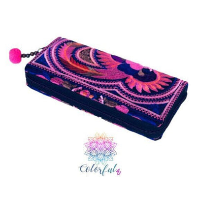 Pink Bohemian Embroidered Wallet | Boho Chic Vegan Wallet /Clutch | Colorful 4U