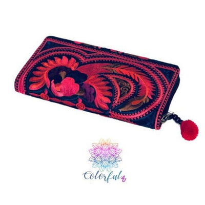Red Bohemian Embroidered Wallet | Boho Chic Vegan Wallet /Clutch | Colorful 4U
