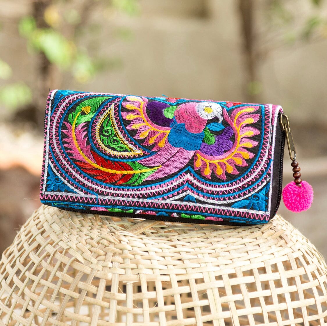 Colorful Embroidered Wallet - Boho Chic Vegan Wallet/Clutch Bag Embroidered Bag 