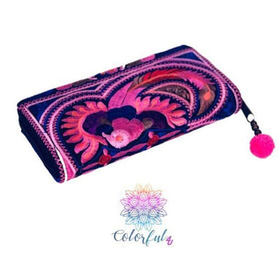 Pink Vegan Bohemian Embroidered Wallet | Boho Chic Vegan Wallet /Clutch | Colorful 4U