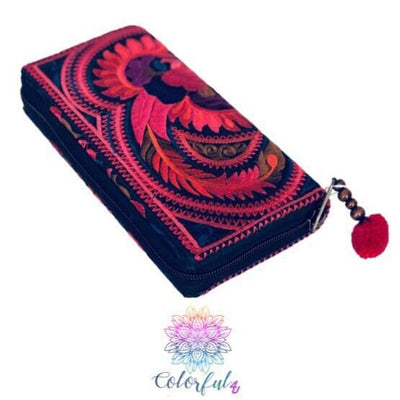 RED Embroidered Wallet - Boho Chic Wallet/Clutch Bag