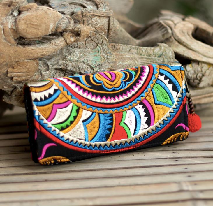 Rainbow Colorful Embroidered Wallets /Clutches - Boho / Bohemian Style Wallet