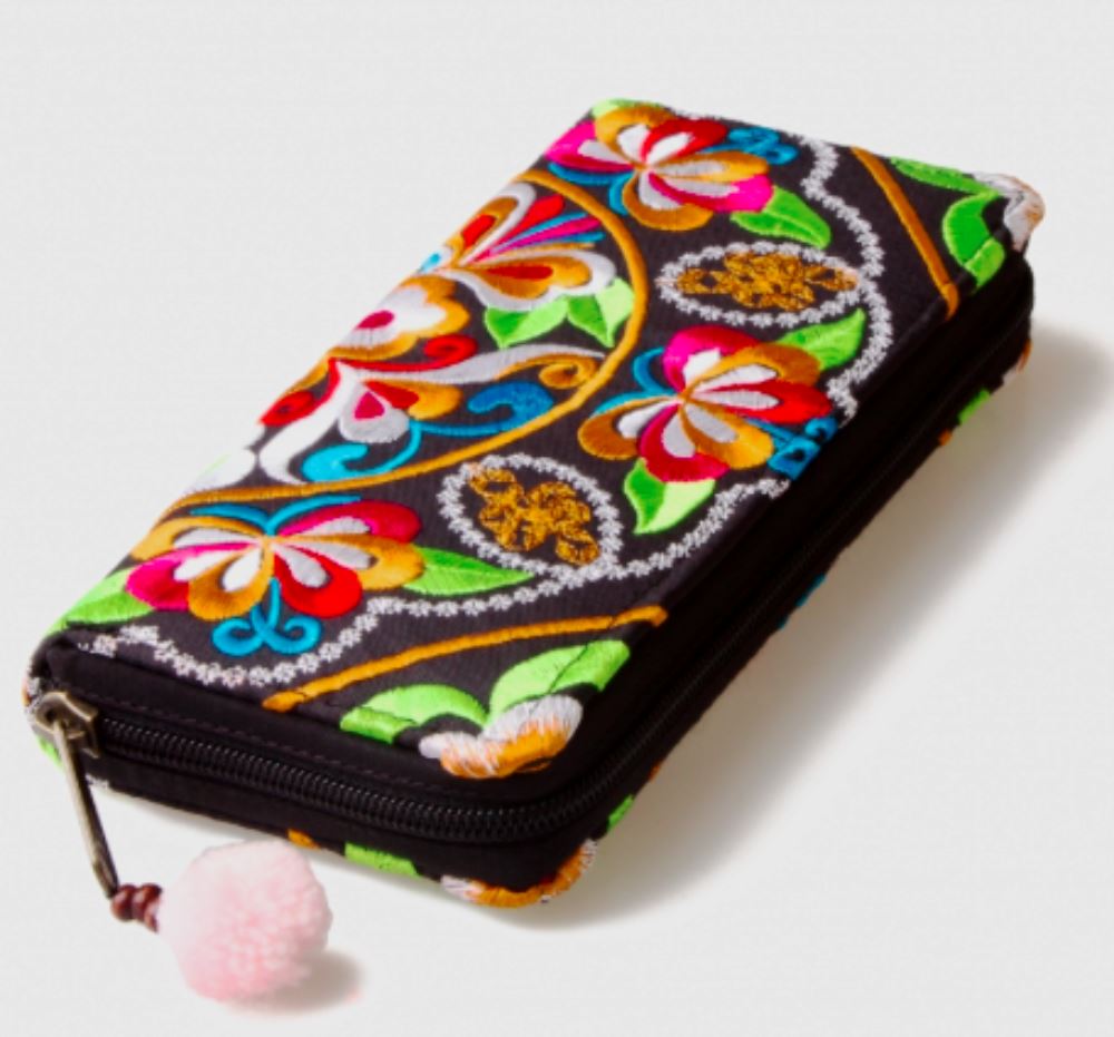Colorful Embroidered Wallets /Clutches - Boho / Bohemian Style Wallets Embroidered Bag FLOWERS CEWT03