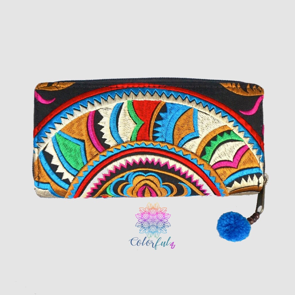 Front view ainbow Colorful Embroidered Wallets /Clutches - Boho / Bohemian Style Wallets