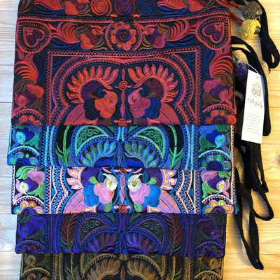 Colorful Embroidered Wristlet Bag - Boho Chic Pom-Pom Clutch