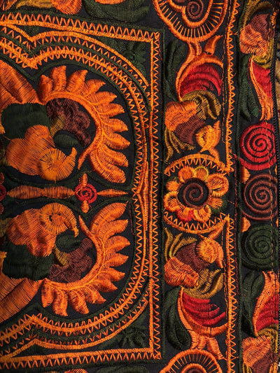 ORANGE Embroidered Wristlet Bag - Boho Chic Pom-Pom Clutch
