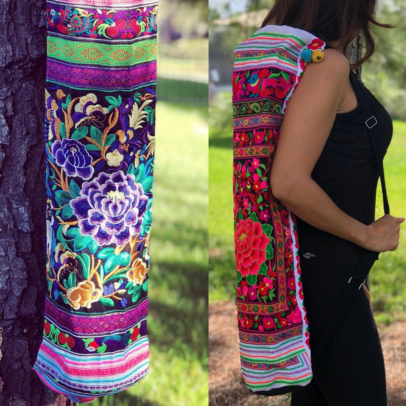Colorful Embroidered Yoga-Mat Carrier - Boho Style Yoga Mat Bag