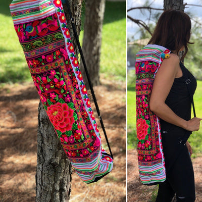 Colorful Embroidered Yoga-Mat Carrier - Boho Style Yoga Mat Bag