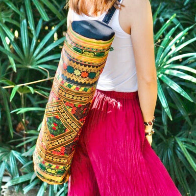 Colorful Embroidered Yoga-Mat Carrier - Boho Style Yoga Mat Bag YOGA MAT BAG Orange Diamonds CEYB01-OR
