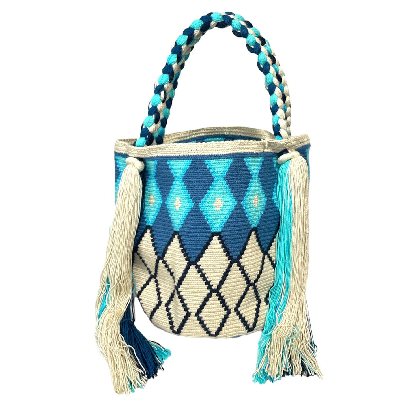 Blue Colorful Tote Bag | Summer Shoulder Bag | Crochet Purse with Tassels