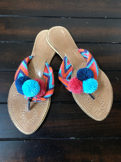 Colorful Handwoven Flip-Flops - Pom Pom Sandals SWP005 Sandalias Wayuu Pom Pom US 6/6.5 