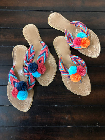 Colorful Handwoven Flip-Flops - Pom Pom Sandals SWP005 Sandalias Wayuu Pom Pom US 7/7.5 