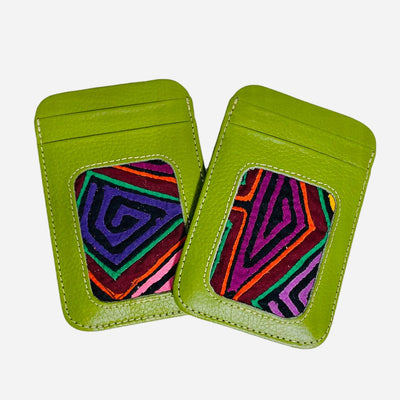 Green Leather Credit Card Holder Wallets for women | Card Cases | Mola Embroidery ID Boho Wallets | Colorful 4U