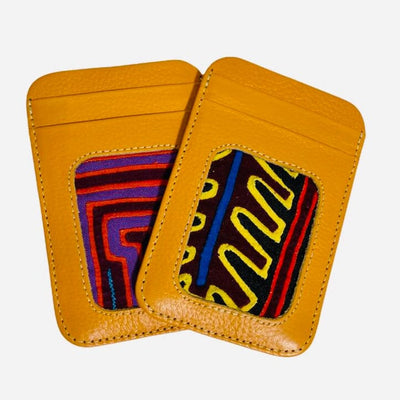 Yellow Credit Card Holder Wallets for women | Leather Card Cases | Mola Embroidery ID Boho Wallets | Colorful 4U
