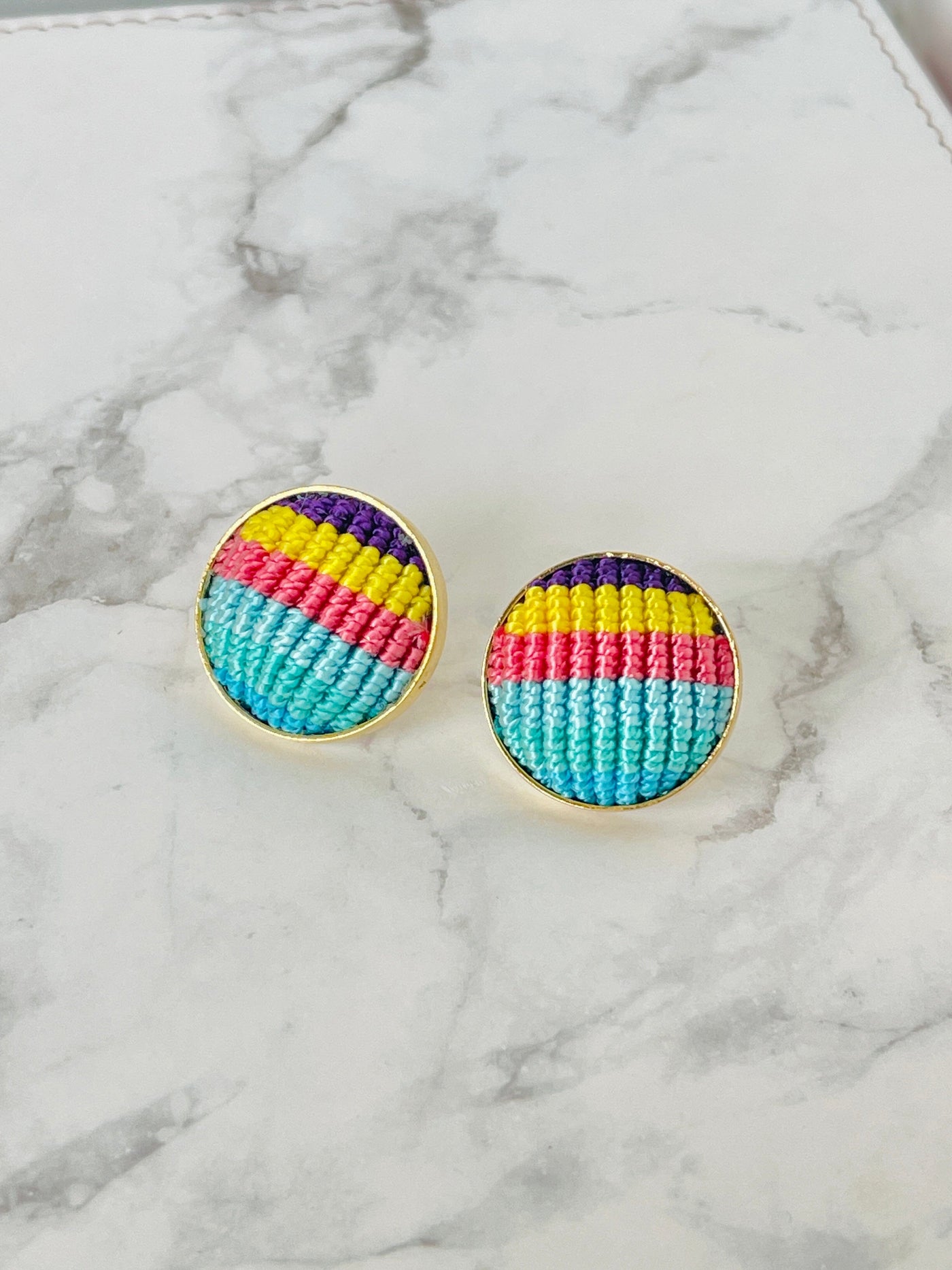 Colorful Macrame Studs | Gold Statement Earrings for Summer Tassel Earrings 