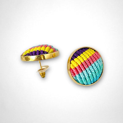 Colorful Macrame Studs | Gold Statement Earrings for Summer Tassel Earrings Summer Solstice - Purple/Pink/Turquoise 