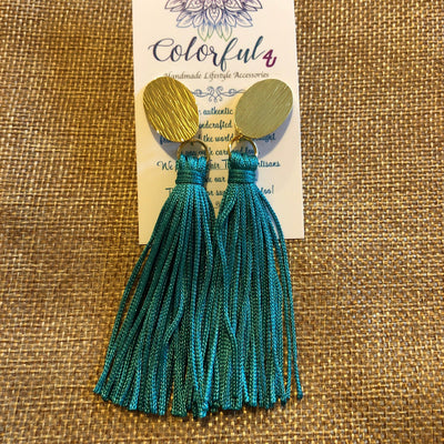 Turquoise  Tassel Earrings | Fringe Drop Earrings | Gold Statement Earrings | Colorful 4U