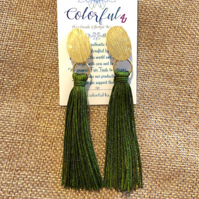 Olive Green  Tassel Earrings | Fringe Drop Earrings | Gold Statement Earrings | Colorful 4U