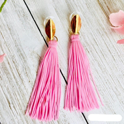 Cute Pink  Tassel Earrings | Fringe Drop Earrings | Gold Statement Earrings | Colorful 4U