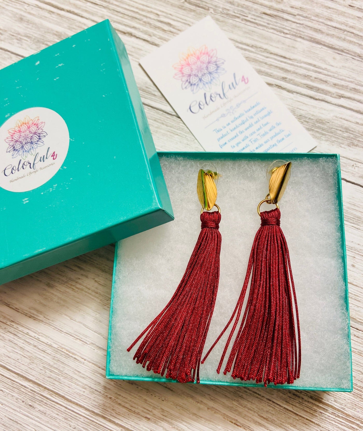 Christmas Gift Tassel Earrings | Fringe Drop Earrings | Gold Statement Earrings | Colorful 4U