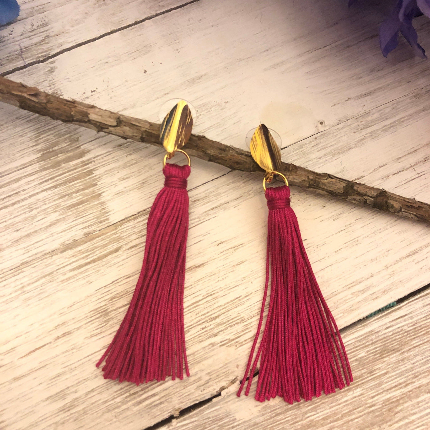 Burgundy  Tassel Earrings | Fringe Drop Earrings | Gold Christmas Statement Earrings | Colorful 4U