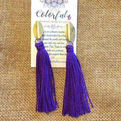Purple  Tassel Earrings | Fringe Drop Earrings | Gold Statement Earrings | Colorful 4U