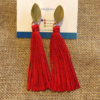 Red  Tassel Earrings | Fringe Drop Earrings | Gold Statement Earrings | Colorful 4U