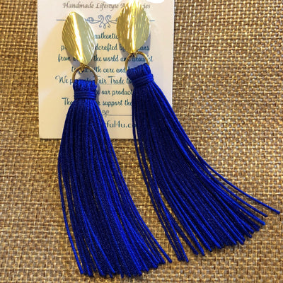 Royal Blue  Tassel Earrings | Fringe Drop Earrings | Gold Statement Earrings | Colorful 4U